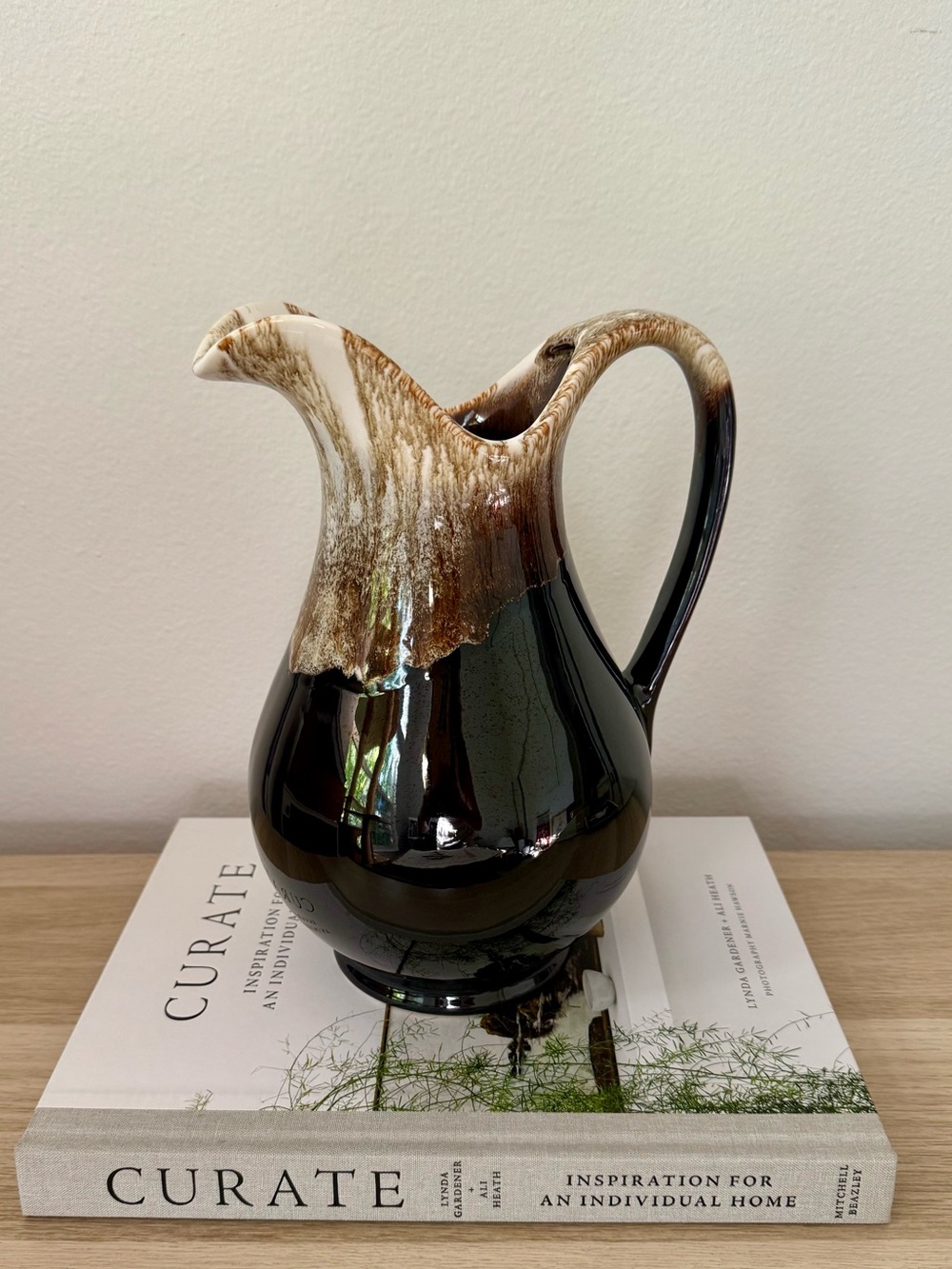 Vintage Pfaltzgraff Brown Drip Stoneware Pitcher Vase | Curated Organic Modern